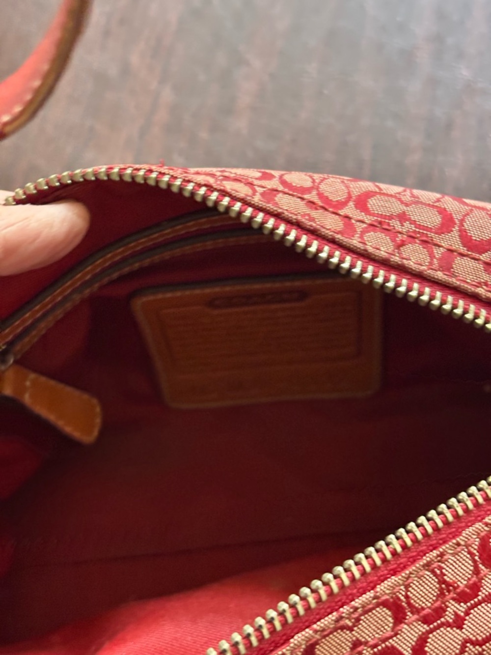 Coach Red Signature Canvas Shoulder Bag with Leather Trim - Picture 2 of 3